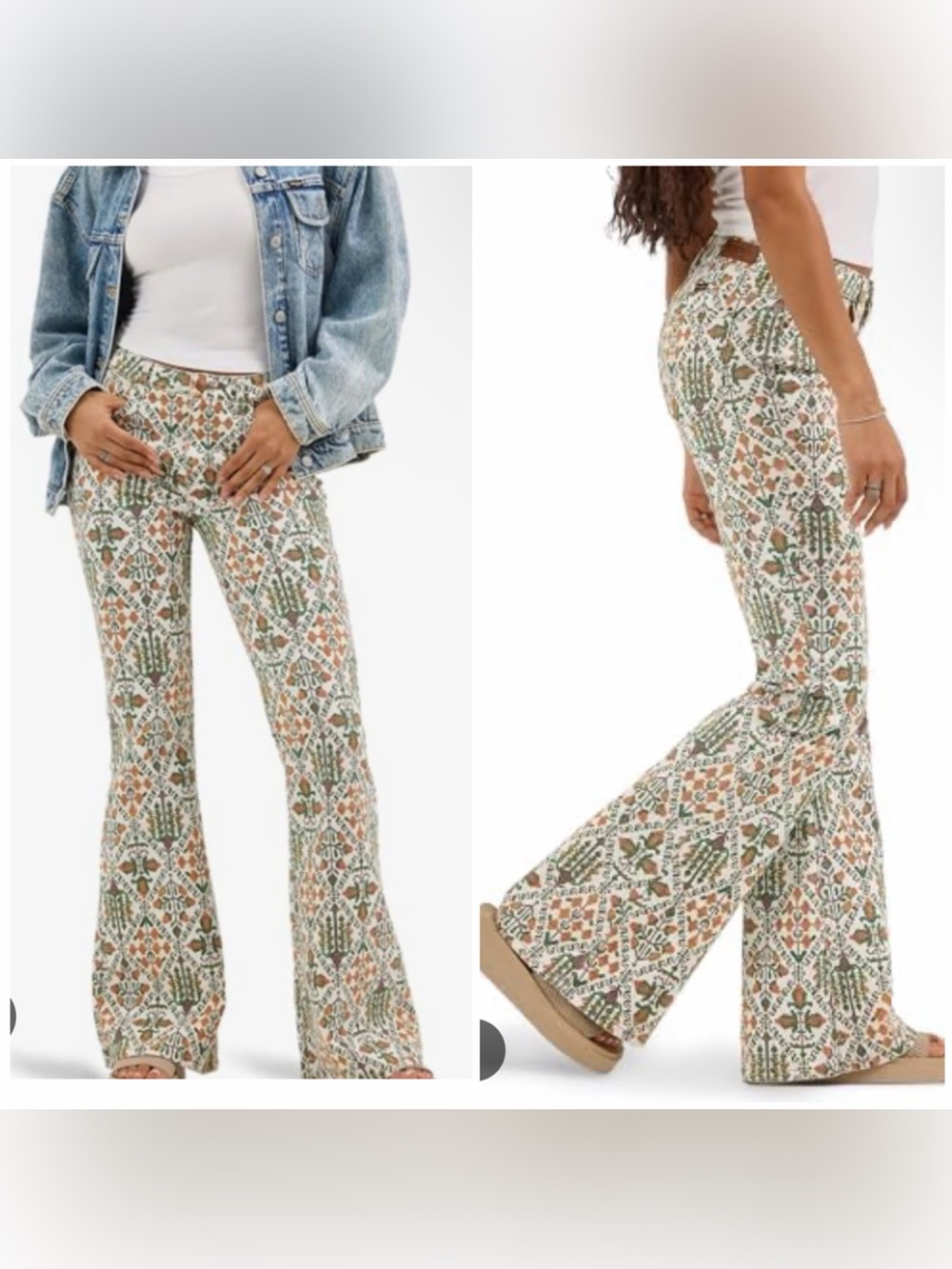 Wrangler Women’s 2x32 Floral Print Flare Jeans High Rise Western Boho